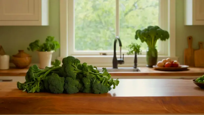 Alguien prepara brócoli en una cocina luminosa