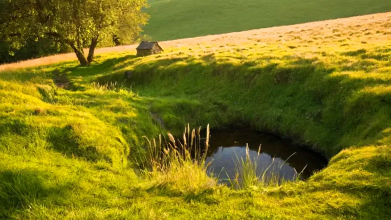 Figura solitaria en el pozo del prado