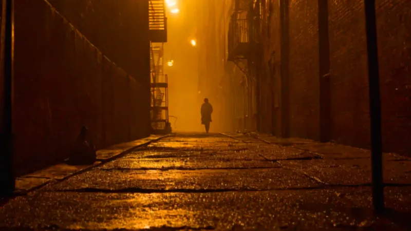 Una figura solitaria en un callejón oscuro