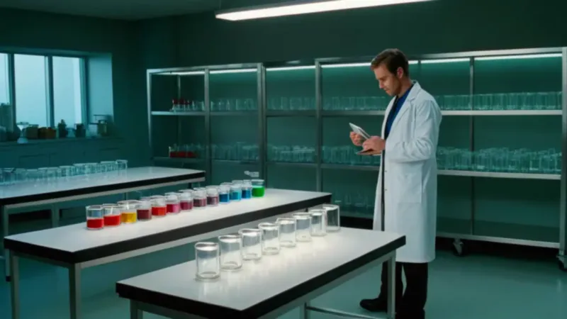 Científico trabaja en un laboratorio iluminado