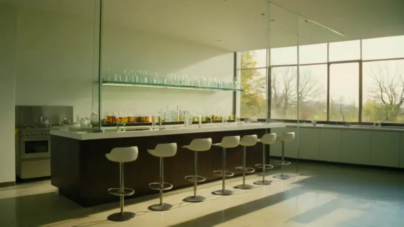 Científico en su luminoso laboratorio