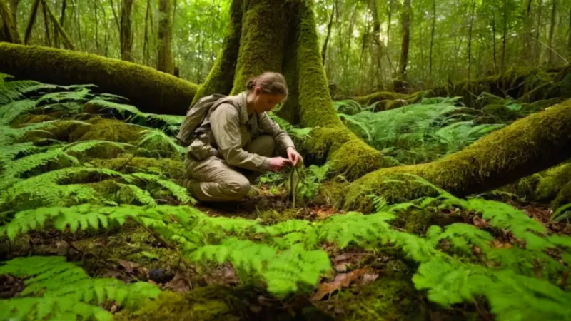 Un explorador descubre una serpiente en la selva