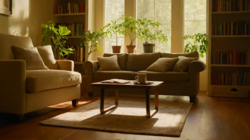 Una persona descansa en un salón soleado
