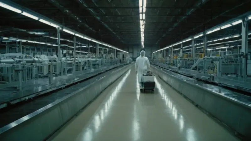 Línea de montaje industrial en producción