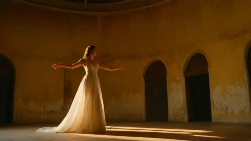 Bailarina solitaria danzando en un haz de luz