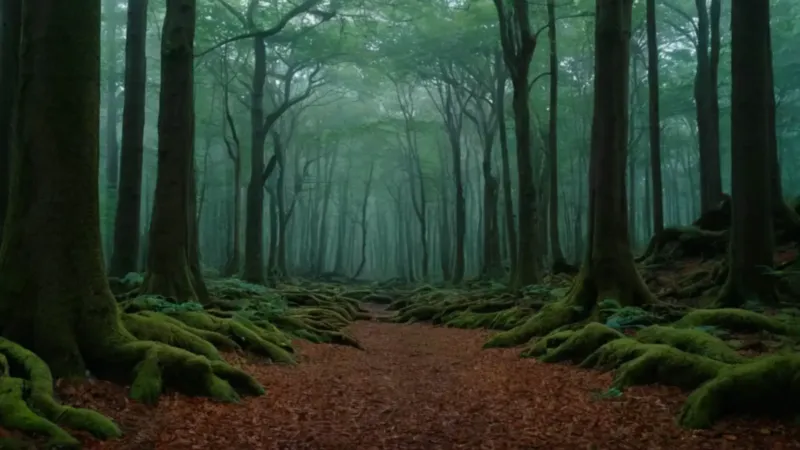 Un bosque inmenso empequeñece una figura solitaria