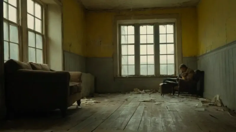 Una figura solitaria contempla la ruinosa habitación