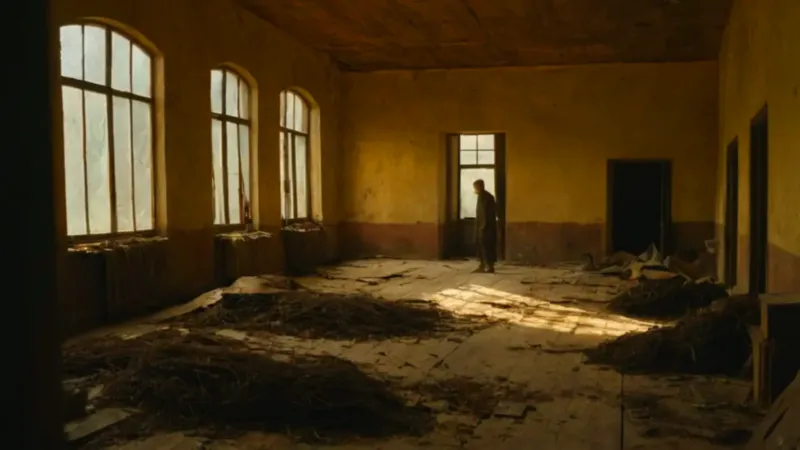 Una figura solitaria en el caos polvoriento