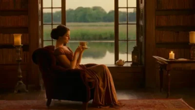 Mujer contempla un río de chocolate