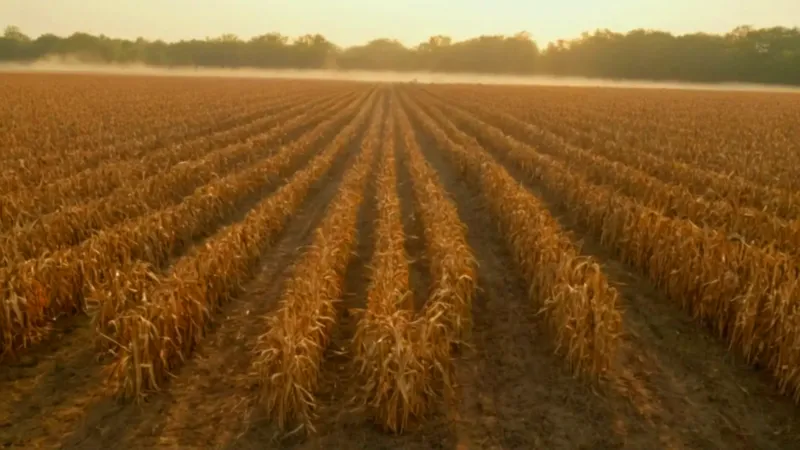 Figura solitaria en un maizal al atardecer