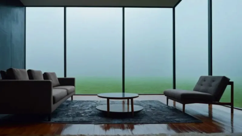 Llueve dentro sobre una figura solitaria