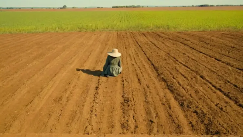 Solitaria cosecha de patatas bajo el sol