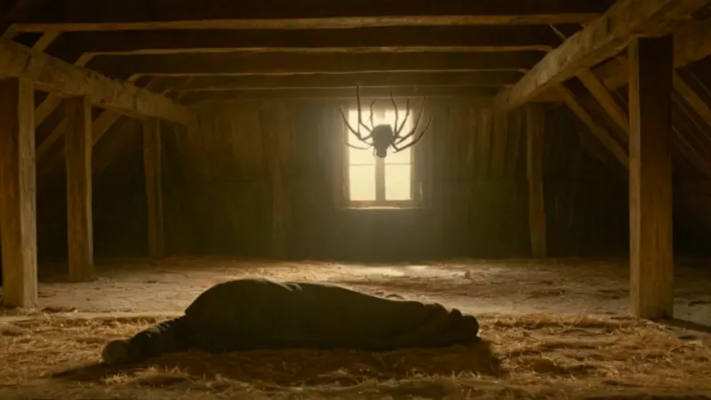 Solitaria figura en el polvoriento ático