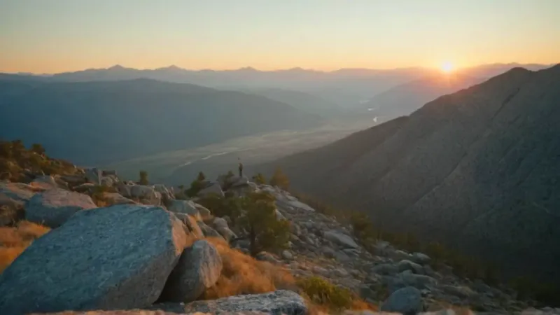 Hombre y puma contemplan la inmensidad montañosa