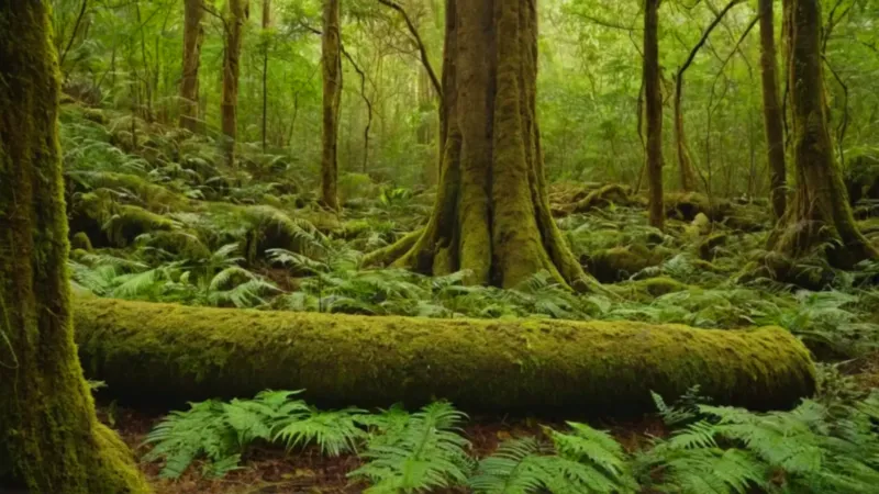 Escena fotorrealista de una selva habitada