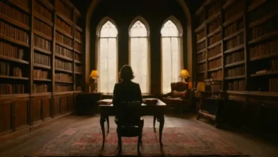 Estudio solitario en la quieta biblioteca