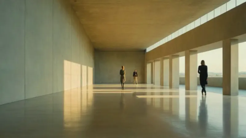 Persona contempla molécula en un vasto museo