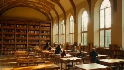 Estudio solitario en la biblioteca iluminada