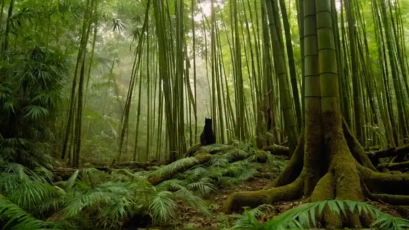 Una figura observa un tigre en la selva