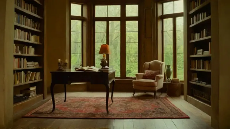 Lector absorto en un estudio iluminado