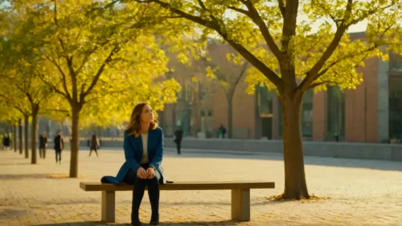 Joven contempla sola en la plaza