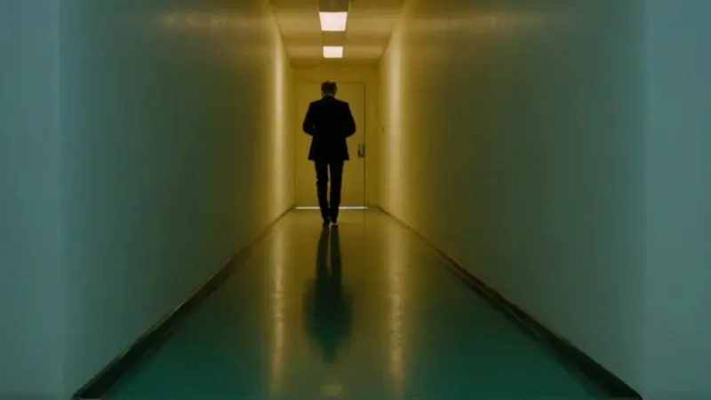 Una figura agachada entre la sombra y la luz