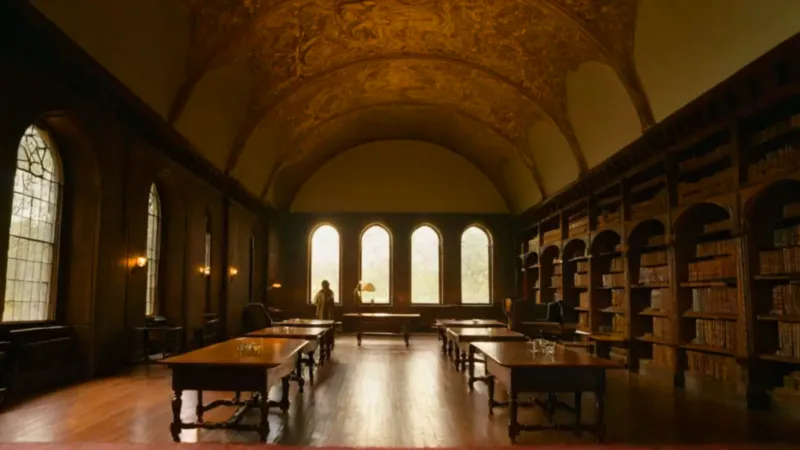 Estudio silencioso en la vasta biblioteca