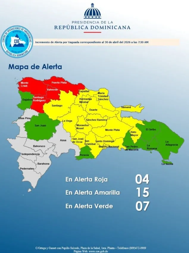 Aguaceros intensos en provincias en alerta.
