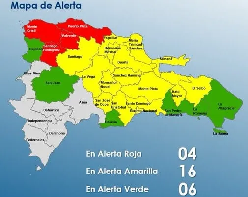 Alertas del COE en provincias dominicanas