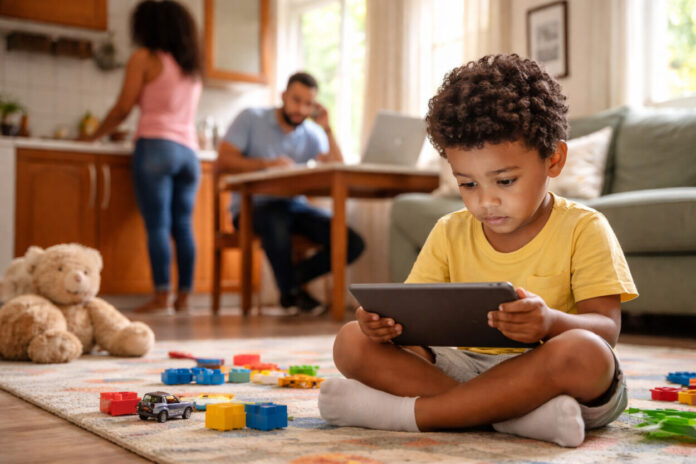 Niña jugando sin pantallas en el parque.