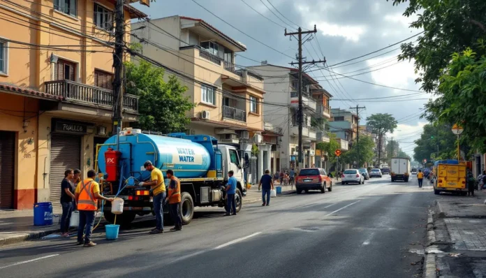 Avenida Independencia con camiones de agua y