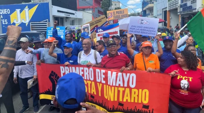 Manifestación por derechos laborales en el Día del Trabajo