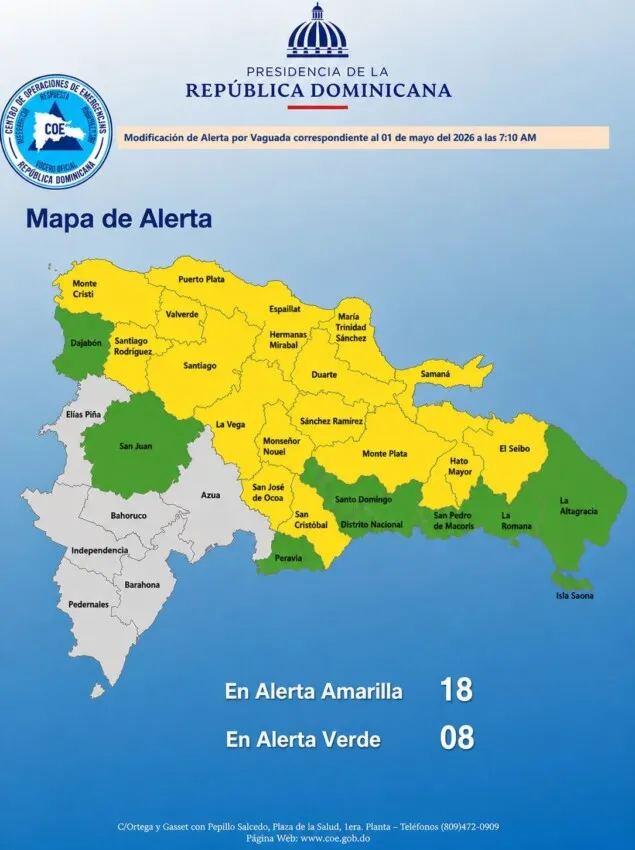 Descontinuación de alerta roja en provincias